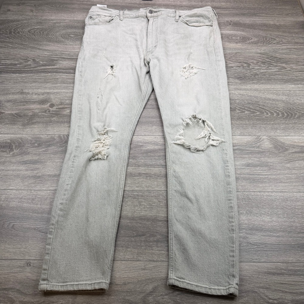 Levis 512 Slim Taper Jeans Mens 42x32 Light Gray Distressed Ripped 5 Pocket Fade